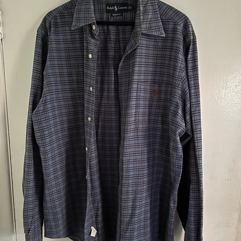 Ralph Lauren Men's Blue Plaid Shirt Relaxed Fit Large